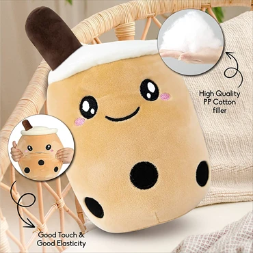 Genchi Boba Plush Pillow Bubble Tea Plush Cartoon Pet Pillow Animal Stuffy for Baby Kids Children Boys and Girls, Cute and Soft Toy Plushies, Doll Plush Anime Figurine (White Wink Milk Tea, 24cm) image-2