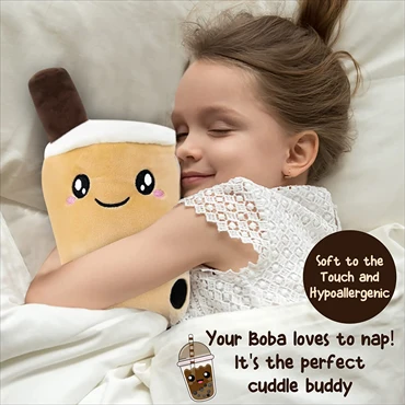 Genchi Boba Plush Pillow Bubble Tea Plush Cartoon Pet Pillow Animal Stuffy for Baby Kids Children Boys and Girls, Cute and Soft Toy Plushies, Doll Plush Anime Figurine (White Wink Milk Tea, 24cm) image-3