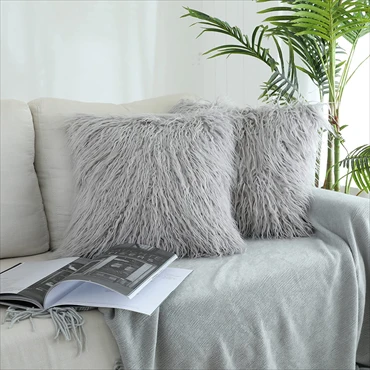 Kevin Textile Fluffy Pillow Case Deluxe Home Decorative Super Soft Plush Mongolian Faux Fur Throw Pillow Cover Cushion Case (18 x 18 Inch/45cm, Light Grey) image-1